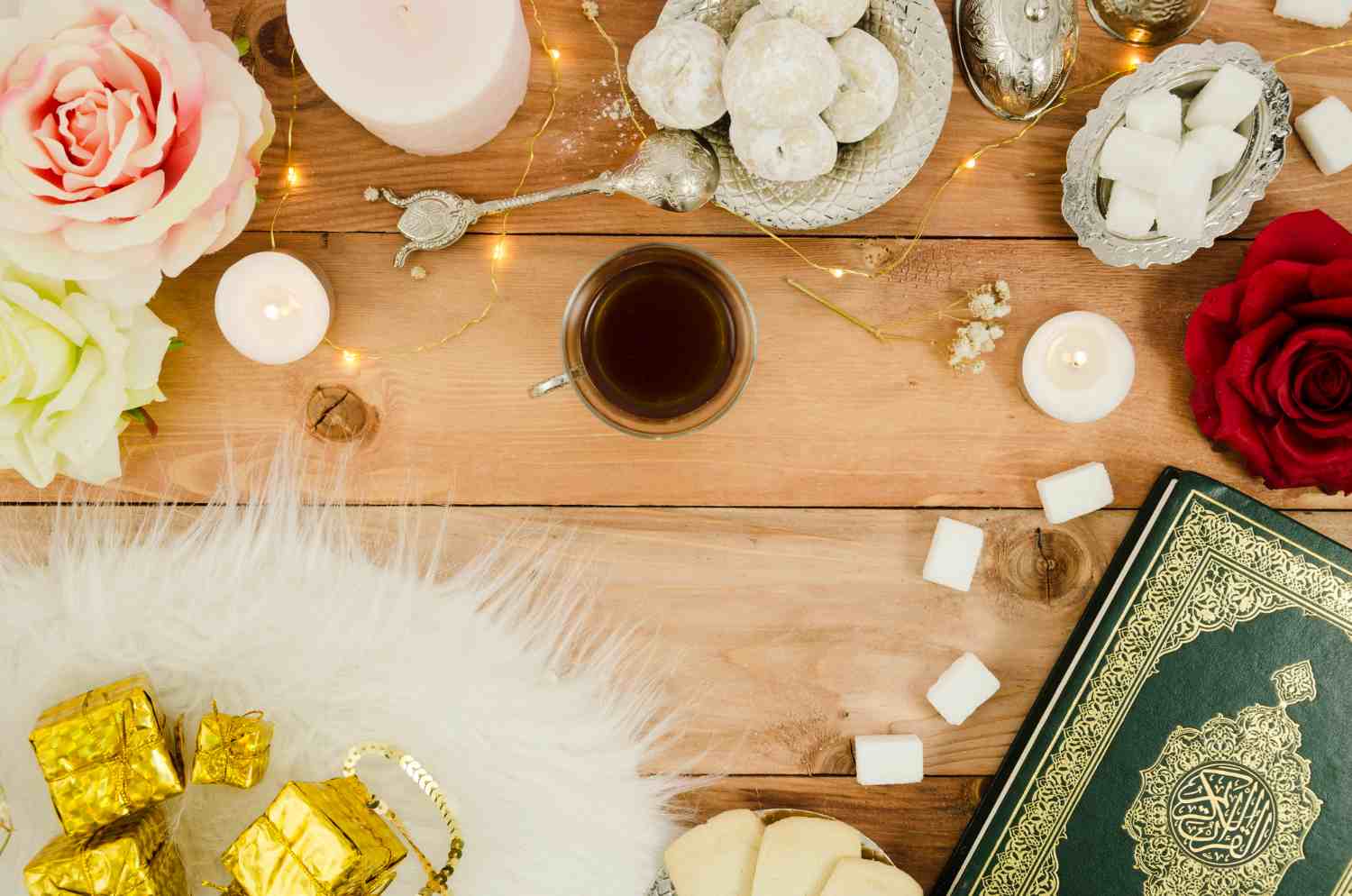 The Holy Qur’an placed at the center of a home setting, symbolizing faith as the heart of the home.