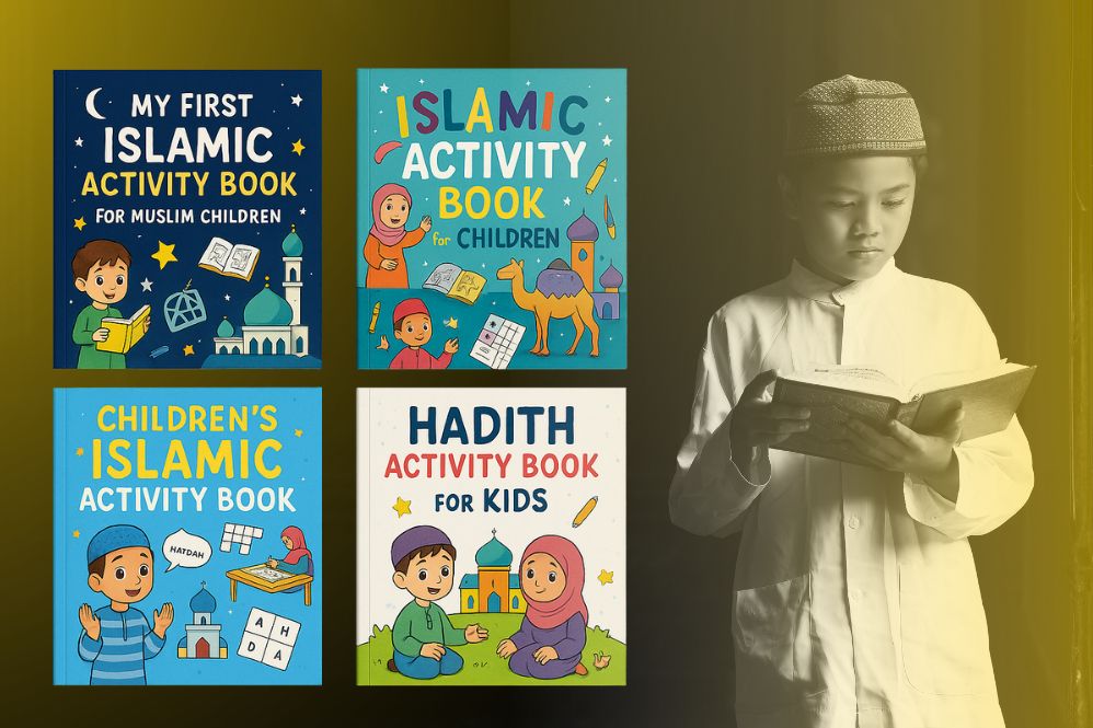Islamic books for kids promoting Arabic learning, daily duas, Prophet stories, and interactive Islamic activities.